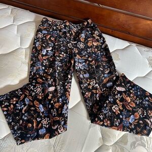 Floral Patterned Corduroy Wide-Leg Pants